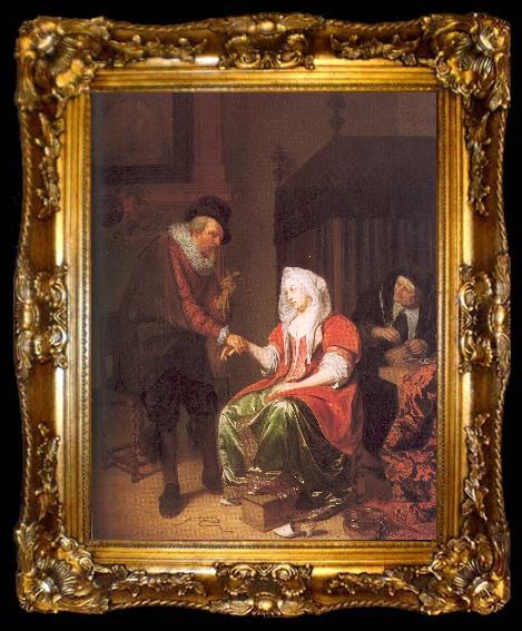 framed  Musscher, Michiel van Doctor Taking a Young Woman